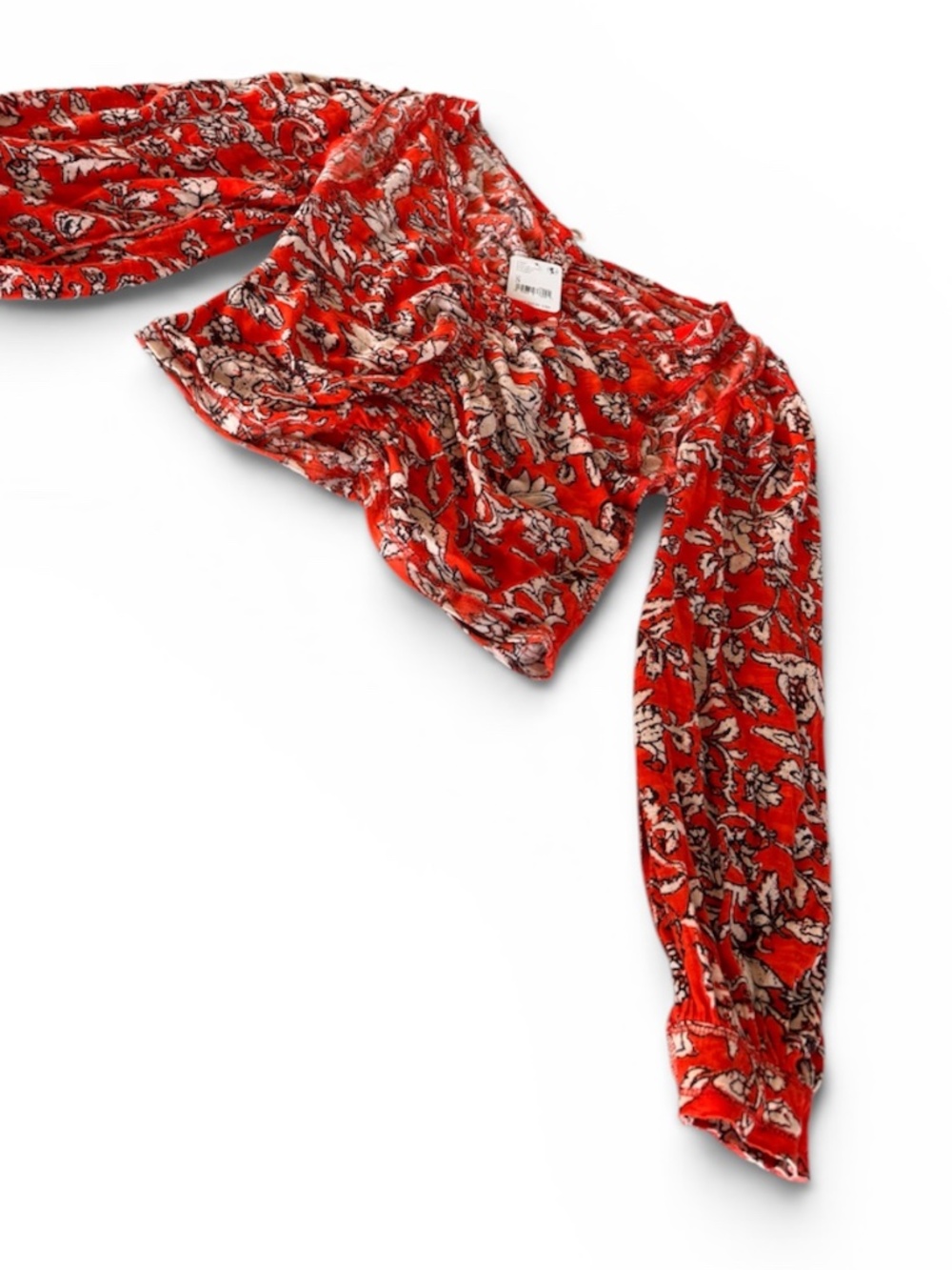 NWT Anthropologie Crop Peasant Top Red Floral Small